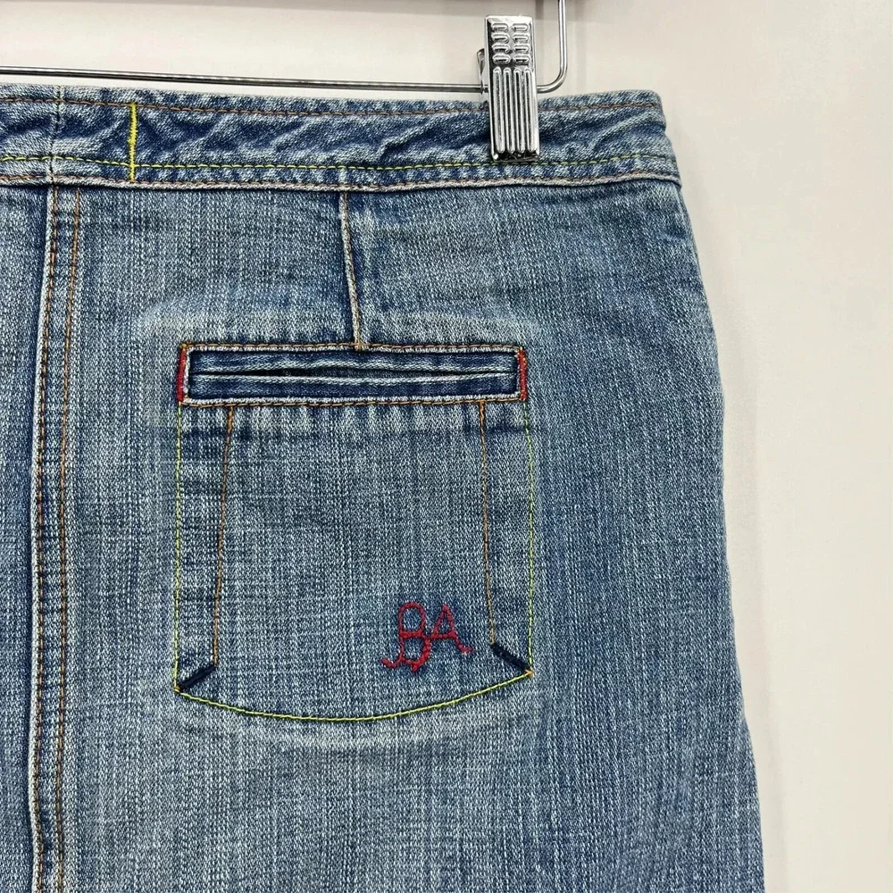Blue Asphalt Vintage Y2K Denim Skirt Medium Wash Floral Trim Size 5
